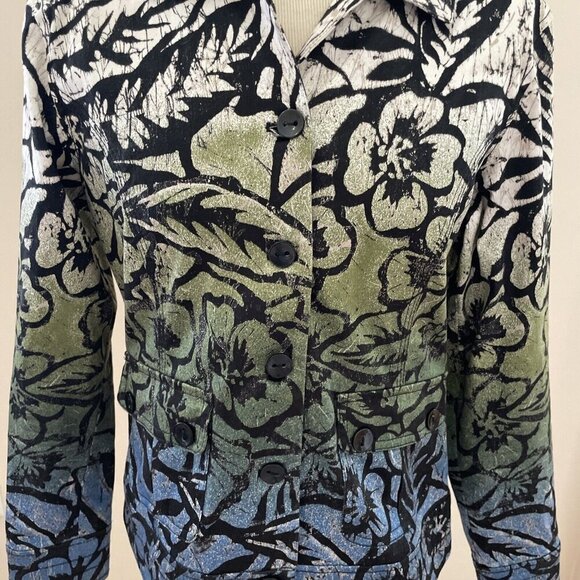 CHICO’S Women's Ombre Floral Jacket Sz S (0) Multicolor Stretch Denim Button Up - Picture 2 of 12